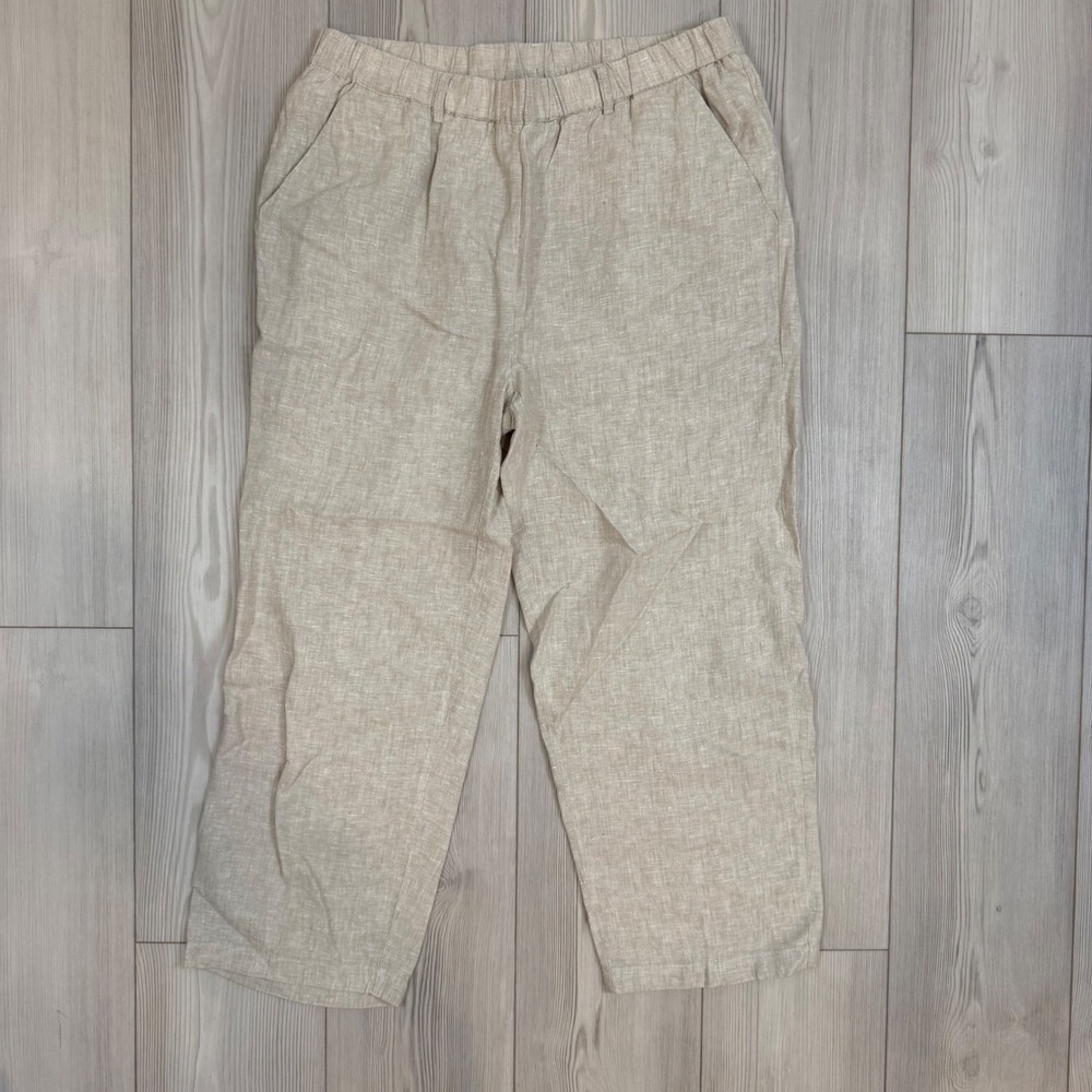 Quince 100% European Linen Pants Flax Tan Elastic Waist Womens Large JDAVN01